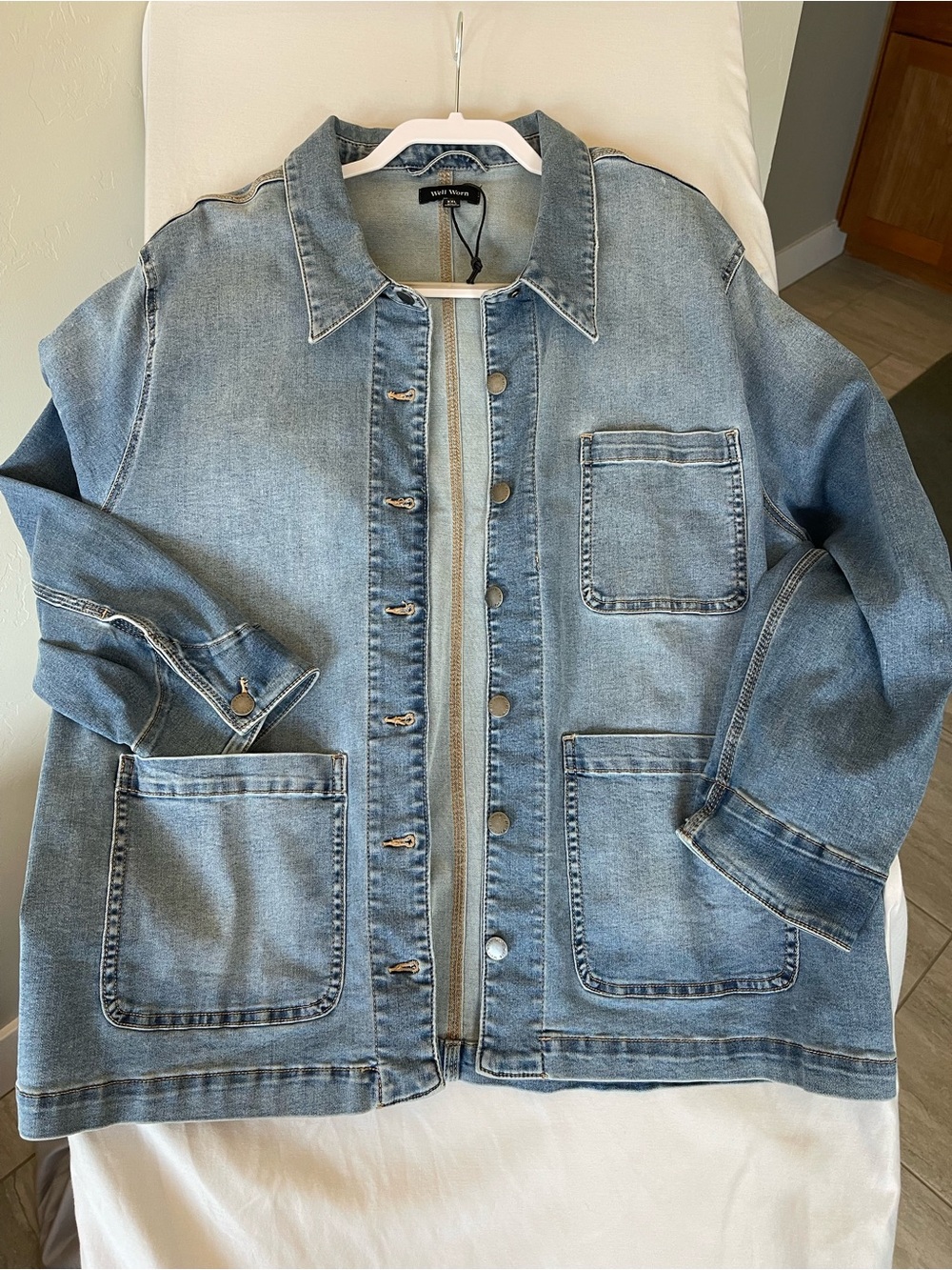 Well Worn Light Blue Denim Jacket with Patch Pockets
